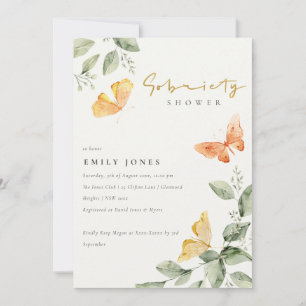 Invitación Jardín Lindo Foliaje Mariposas Sobriedad Ducha