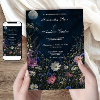 Invitación Jardín Lunar Flor Silvestre Oscura Dedalera Boda