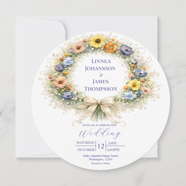 Invitación Jardín Mínimo de Flor Silvestre Romántico para Bod (Anverso)