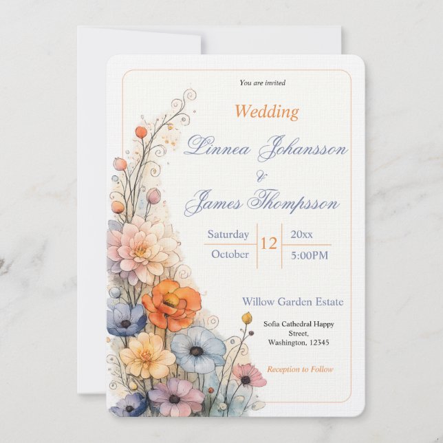 Invitación Jardín Mínimo de Flores Silvestres Boda de Flores  (Anverso)