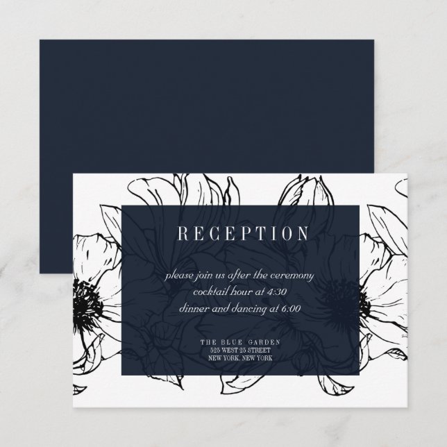 Invitación Jardín moderno | Azul | Boda floral RSVP (Anverso / Reverso)