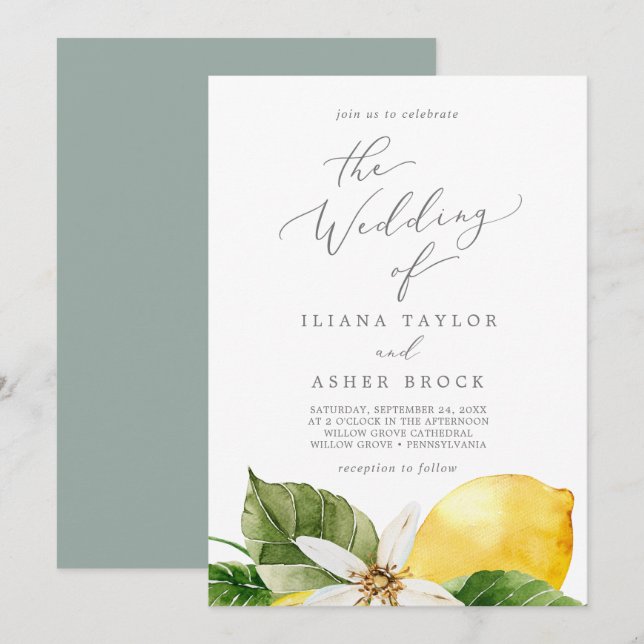 Invitación Jardín Moderno De Limón El Boda De (Anverso / Reverso)