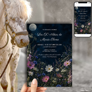 Invitación Jardín Nocturno Floral Cumpleaños 60 Años Mujer