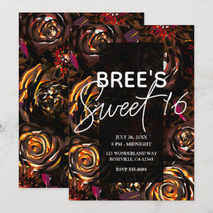 Invitación Jardín oscuro flores de otoño dulces 16 fiesta