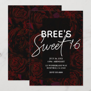 Invitación Jardín Oscuro Flores Rojas Románticas Glam Cumple