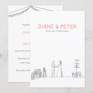 Invitación Jardín Picnic Minimalista Negro y Boda Blanco
