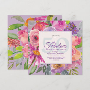 Invitación Jardín Púrpura Rosa Floral 50 y Fabuloso