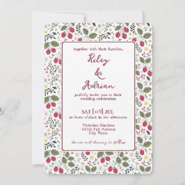 Invitación Jardín Rojo Frambuesa Flor Amarilla Boda de Primav