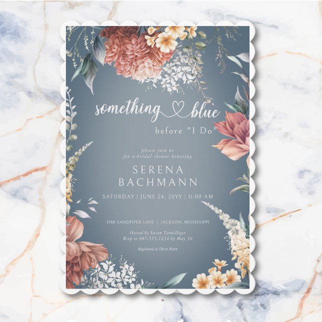 Invitación Jardín romántico Algo Ducha de novia azul (Romantic Garden Something Blue Bridal Shower Invitation)