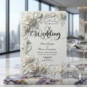 Invitación Jardín Romántico Blanco Marfil Monocromático