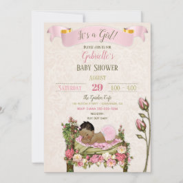 Invitación Jardín Romántico para Baby Shower Rosas Rosadas y 