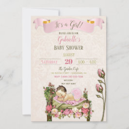 Invitación Jardín Romántico para Baby Shower Rosas Rosadas y 