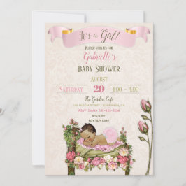 Invitación Jardín Romántico para Baby Shower Rosas Rosadas y 