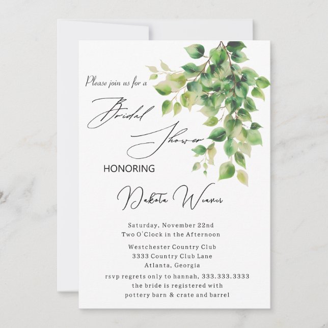 Invitación Jardín salvaje deja ducha de novia (Anverso)