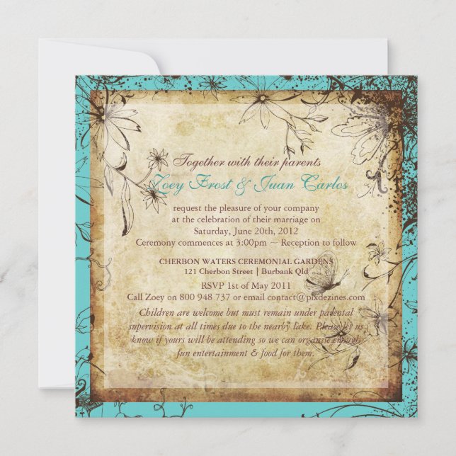 Invitación Jardín secreto de época de PixDezines, boda de oto (Anverso)