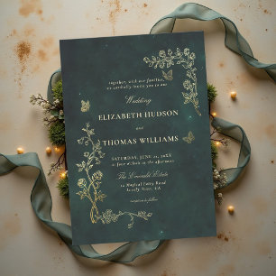 Invitación Jardín Secreto Esmeralda Verde Oro Boda Encantada