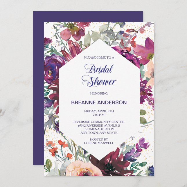 Invitación Jardín Splash Moderno Floral Bridal Shower (Anverso / Reverso)