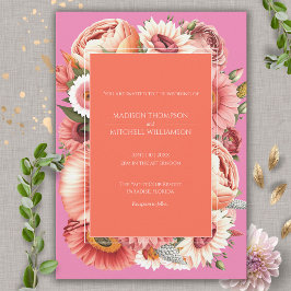Invitación Jardín Sunrise Naranja Rosa Boda floral moderna