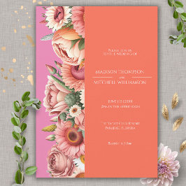 Invitación Jardín Sunrise Naranja Rosa Boda floral moderna