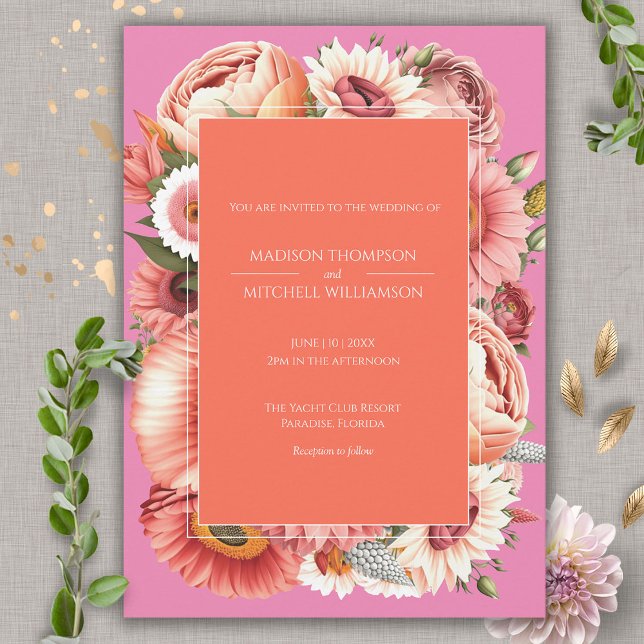 Invitación Jardín Sunrise Naranja Rosa Boda floral moderna (Subido por el creador)