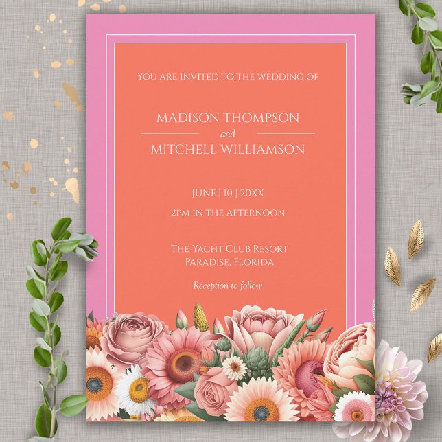 Invitación Jardín Sunrise Naranja Rosa Boda floral moderna (Subido por el creador)