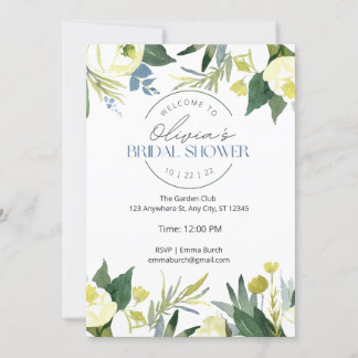Invitación Jardín verde y blanco florece ducha de novias