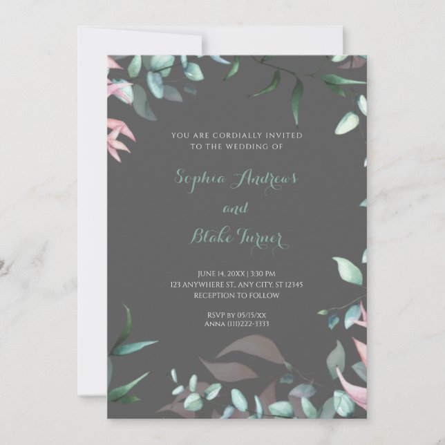 Invitación Jardín verde y rosa moderno deja al Boda (Anverso)