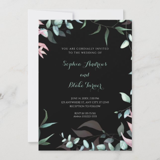 Invitación Jardín verde y rosa moderno deja al Boda (Anverso)