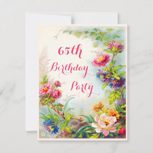 Invitación Jardín Victoriano de Dahlias y Peonies, 65° cumple (Anverso)