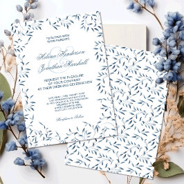 Invitación Jardín Willow Elegante Floral Azul y Blanca