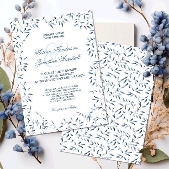 Invitación Jardín Willow Elegante Floral Azul y Blanca (Subido por el creador)