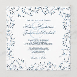 Invitación Jardín Willow Elegante Floral Azul y Blanca