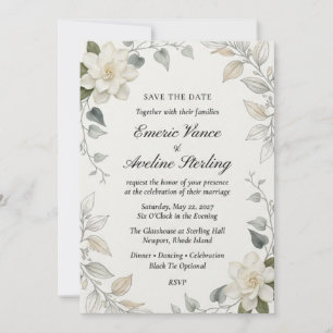Invitación Jardineras Neutras, Foliaje de Acuarela, Botánica