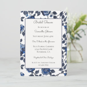 Invitación Jardines Florales Azules Hermosos Desayuno Nupcial
