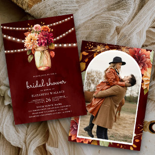 Invitación Jarra de Mason con Foto de Regadera de Boda Otoño 