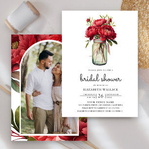 Invitación Jarra de Mason Floral de Peonía Roja Foto Regalo d