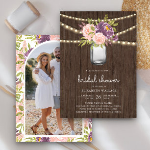 Invitación Jarra de Mason Floral Rosa Púrpura Foto Regalo de 