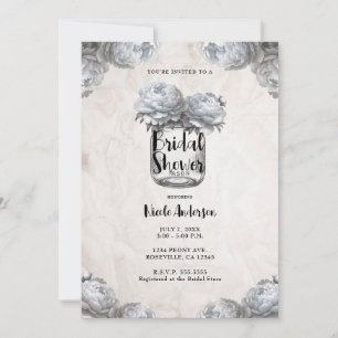 Invitación Jarra de Mason Peonía Blanca Boda Rústica