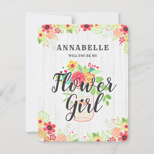 Invitación Jarra de Mason Rústica ¿Serás Mi Dama de Flores (Anverso)