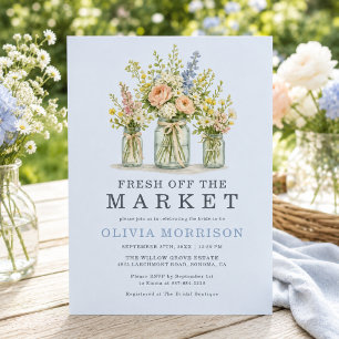 Invitación Jarra floral azul polvoriento Desayuno de boda en