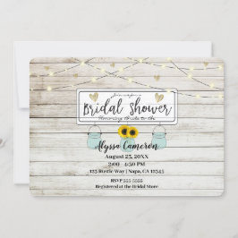 Invitación Jarras de mason de girasoles rústicos y luces para