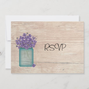 Invitación Jarrón Azul Mason con Violetas RSVP Recepción de B