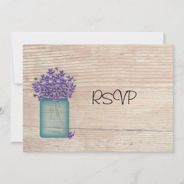 Invitación Jarrón Azul Mason con Violetas RSVP Recepción de B (Anverso)