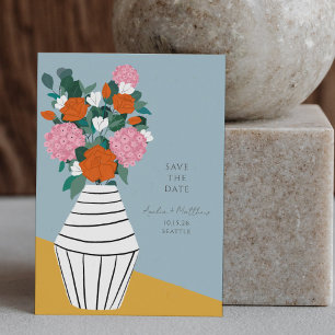Invitación Jarrón de boda floral folk moderno de mediados de 
