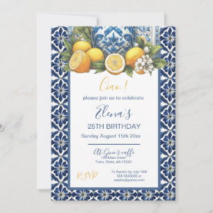 Invitación Jarrón de cerámica de Amalfi blanco y azul Limones