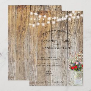 Invitación Jarrón de flores rústicas con luces de cuerda
