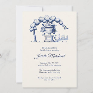 Invitación Jarrón de jardín de toile azul francés para fiesta