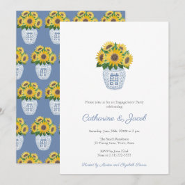 Invitación Jarrón de jengibre azul blanco de girasoles Fiesta