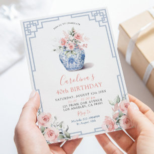 Invitación Jarrón de jengibre de peonía rosa rubor Chinoiseri