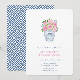 Invitación Jarrón de jengibre de rosas rosadas de la Marina P